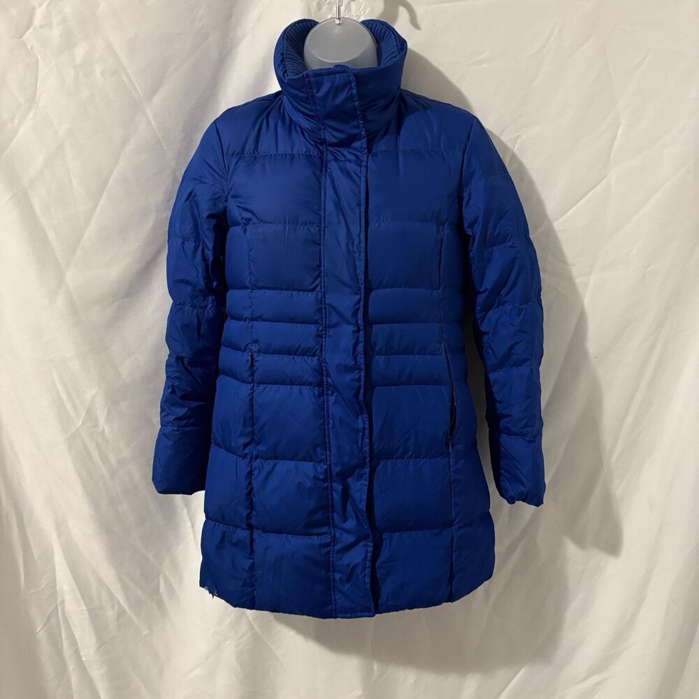 Talbots Puffer Coat Womens Petite Blue Down Filled Long Winter Jacket Warm